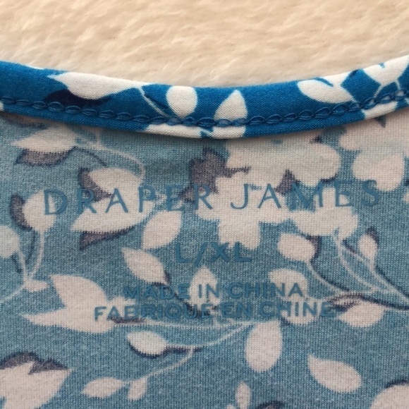 DRAPER JAMES Comfy Stretchy Blue White Floral Dress with Ruffle Hem, Size L/XL - Picture 9 of 10